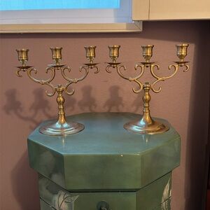 Vintage Brass Candelabra 3-Arm Candle Holders